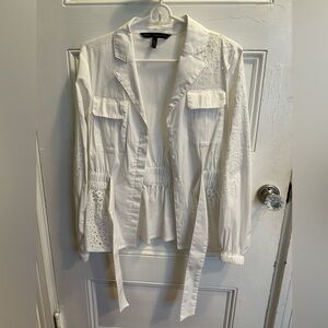 White House Black Market white poplin tie blouse size XS
